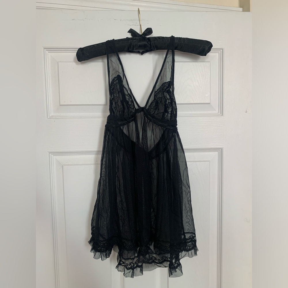 Victorias Secret Black Lace Halter Teddy - M